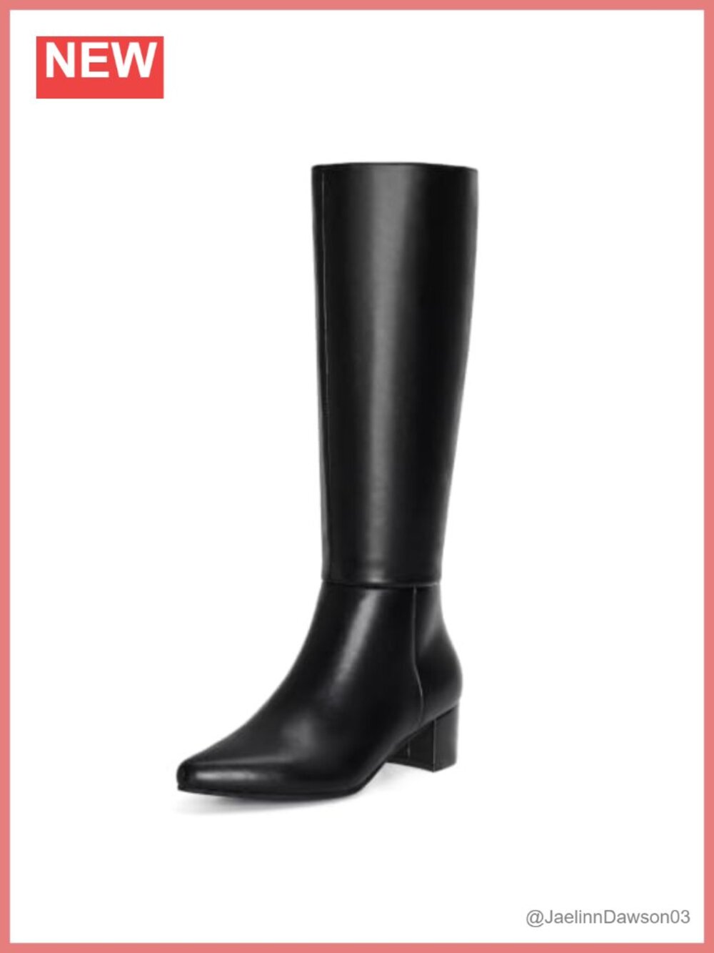 Knee High Boots Women Pointed Toe Low Heel Faux Leather Zip